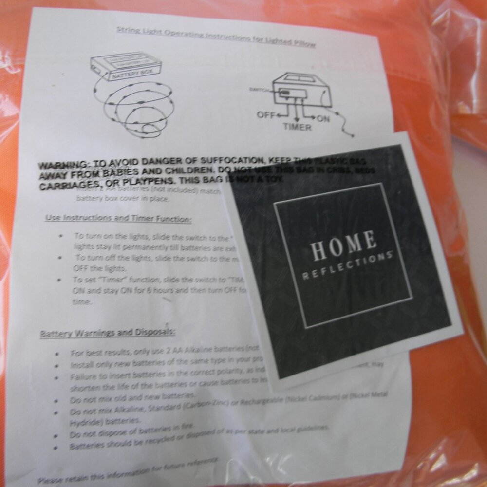 NEW Home Reflections 18" Halloween & Harvest Pillows 1 LED, 1 SOLID ORANGE - Picture 3 of 3